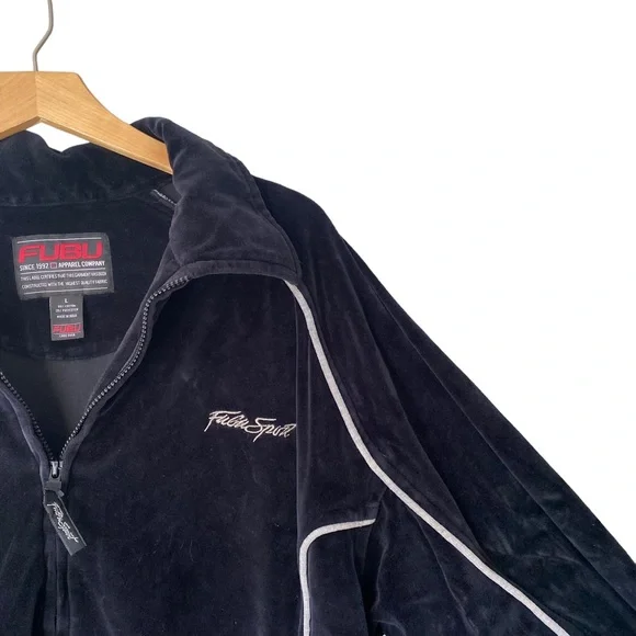 Vintage 90s 2000s FUBU Black Velour Zip Track Jacket Men's Large